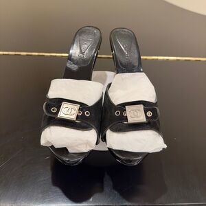 Authentic Vintage LUXURY CLASSIC RARE Chanel COCO Black Suede Buckle Sandals